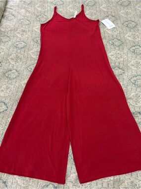 Athleta Garnet Red Wide-Leg Nighttime Bliss Romper with Spaghetti Straps